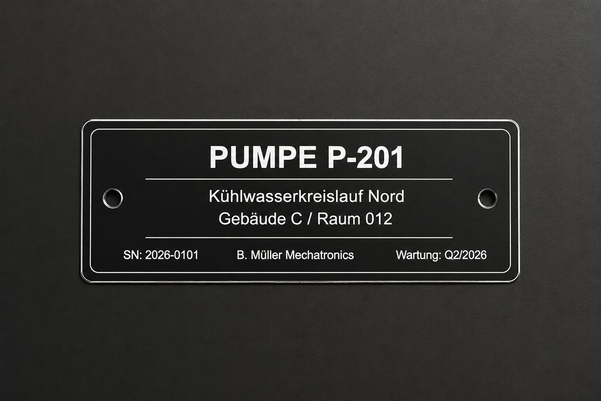 Equipmentschild PUMPE P-201, 90x40 mm
